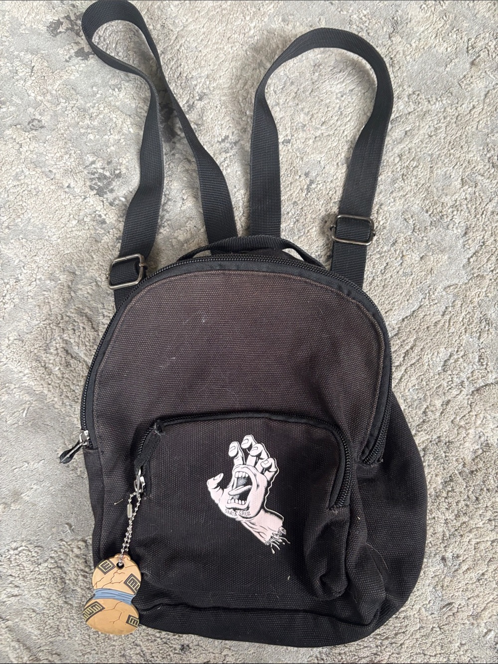 Y2K Santa Cruz Skateboards Black Mini Backpack with Screaming Hand Patch